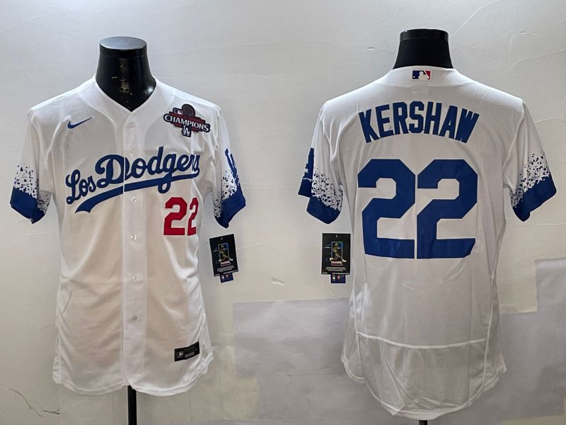 Men Los Angeles Dodgers 22 Kershaw White City Edition Elite Nike 2025 MLB Jersey style 4